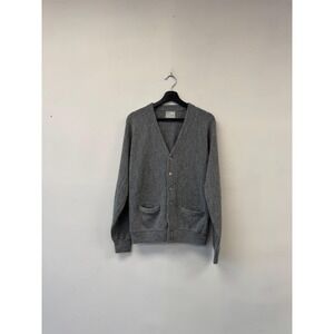 Vintage Sears Sweater Mens Small Gray Orlon Acrylic Cardigan V Neck Pockets
